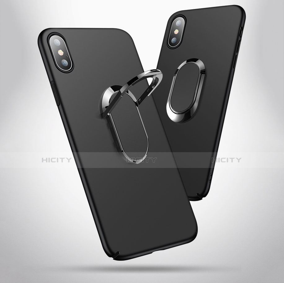 Custodia Plastica Rigida Opaca con Anello Supporto T01 per Apple iPhone Xs Nero