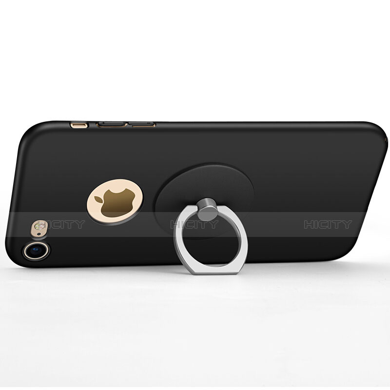Custodia Plastica Rigida Opaca con Foro e Anello Supporto per Apple iPhone 7 Nero