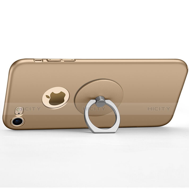 Custodia Plastica Rigida Opaca con Foro e Anello Supporto per Apple iPhone 7 Oro
