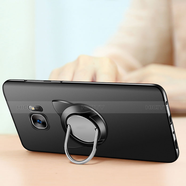 Custodia Plastica Rigida Opaca con Magnetico Anello Supporto per Samsung Galaxy S7 Edge G935F Nero