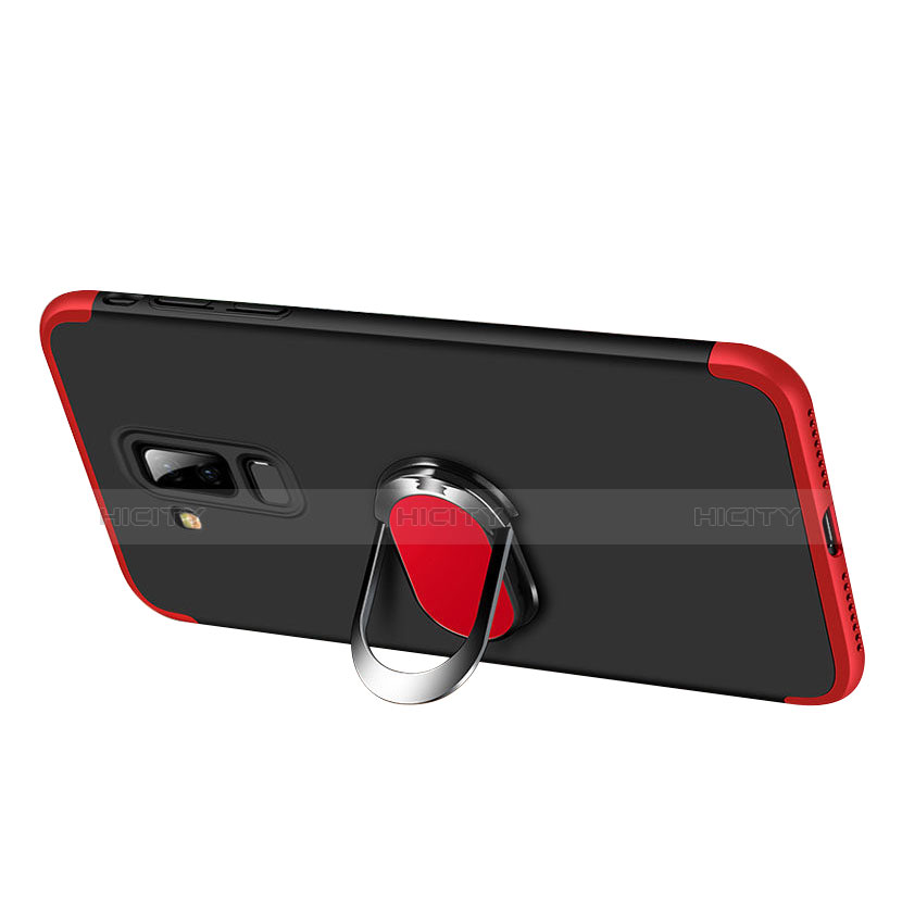 Custodia Plastica Rigida Opaca Fronte e Retro 360 Gradi con Anello Supporto Q01 per Samsung Galaxy A6 Plus (2018) Rosso e Nero