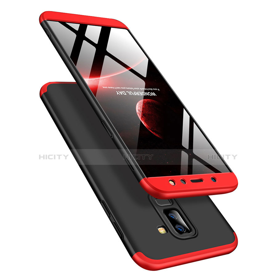 Custodia Plastica Rigida Opaca Fronte e Retro 360 Gradi con Anello Supporto Q01 per Samsung Galaxy A6 Plus Rosso e Nero