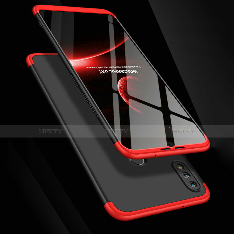 Custodia Plastica Rigida Opaca Fronte e Retro 360 Gradi con Magnetico Anello Supporto per Huawei Y9 (2019) Rosso e Nero