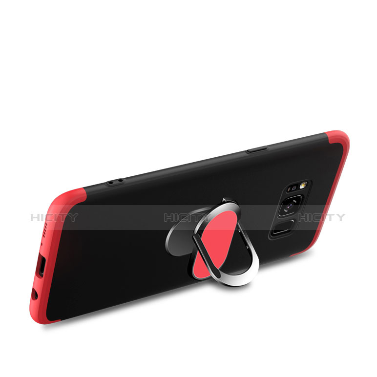 Custodia Plastica Rigida Opaca Fronte e Retro 360 Gradi con Magnetico Anello Supporto per Samsung Galaxy S8 Rosso e Nero