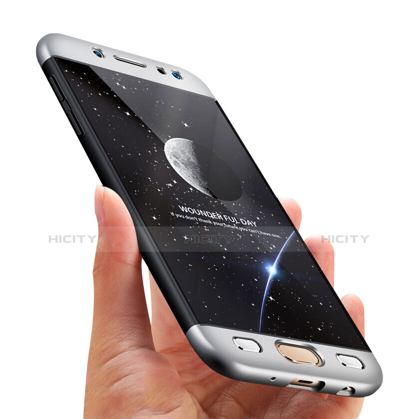 Custodia Plastica Rigida Opaca Fronte e Retro 360 Gradi per Samsung Galaxy J7 Pro Argento