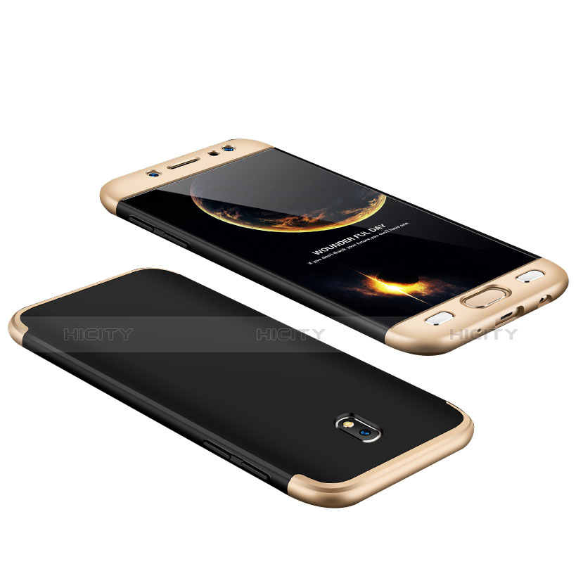 Custodia Plastica Rigida Opaca Fronte e Retro 360 Gradi per Samsung Galaxy J7 Pro Oro e Nero