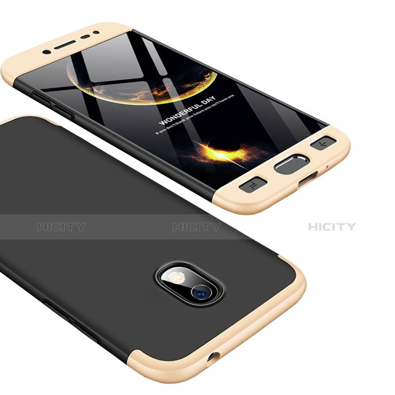 Custodia Plastica Rigida Opaca Fronte e Retro 360 Gradi per Samsung Galaxy J7 Pro Oro e Nero