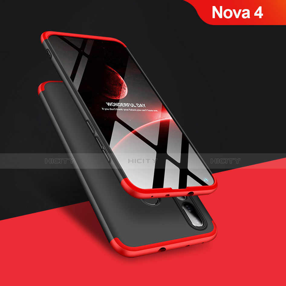 Custodia Plastica Rigida Opaca Fronte e Retro 360 Gradi Q01 per Huawei Nova 4 Rosso e Nero