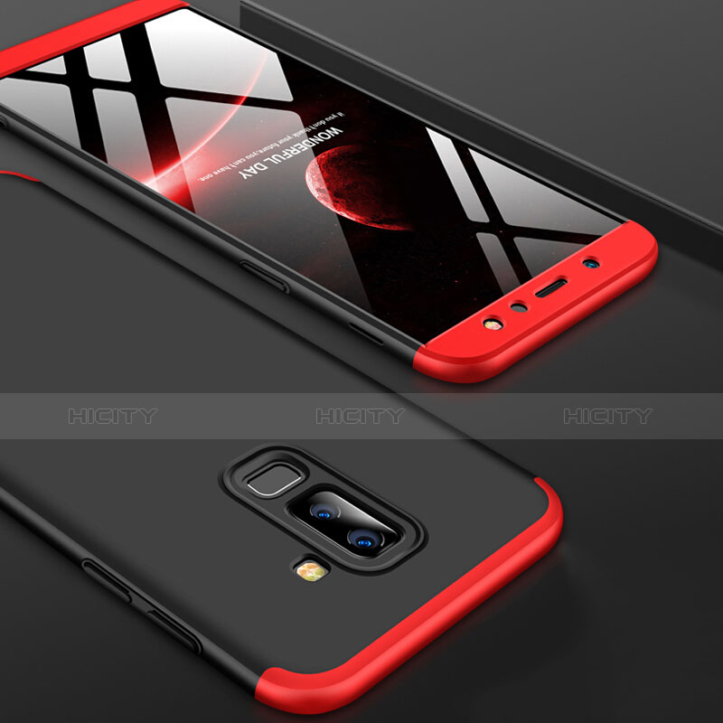Custodia Plastica Rigida Opaca Fronte e Retro 360 Gradi Q02 per Samsung Galaxy A6 Plus (2018) Rosso e Nero