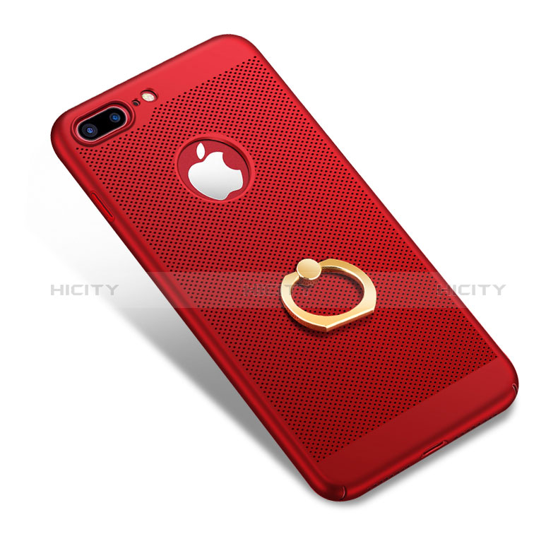 Custodia Plastica Rigida Perforato con Anello Supporto W01 per Apple iPhone 8 Plus Rosso