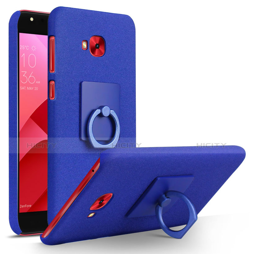 Custodia Plastica Rigida Sabbie Mobili con Anello Supporto per Asus Zenfone 4 Selfie Pro Blu