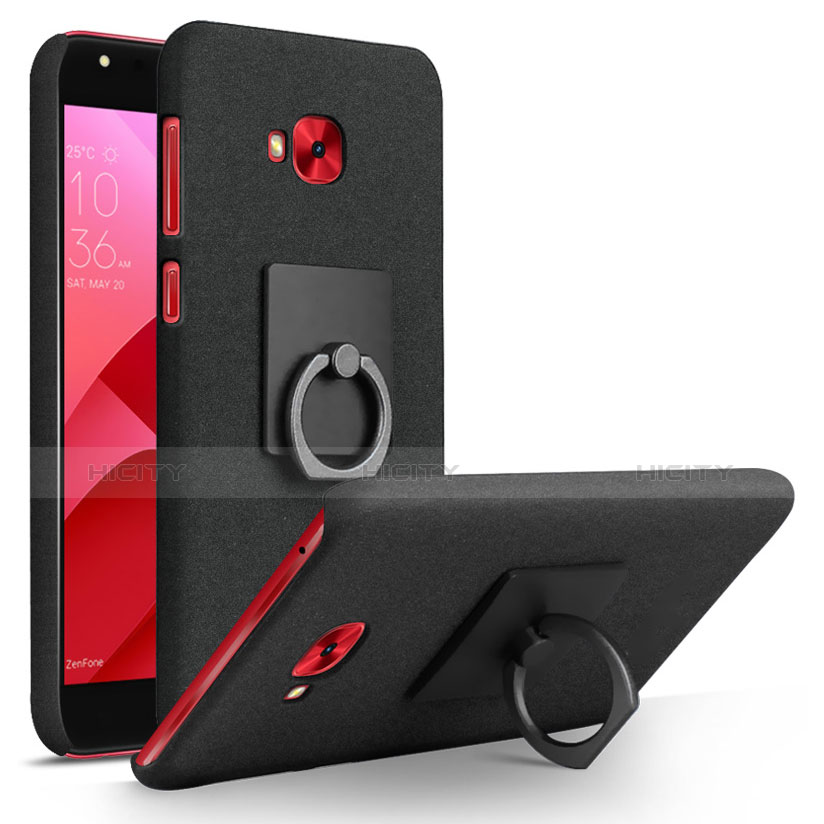 Custodia Plastica Rigida Sabbie Mobili con Anello Supporto per Asus Zenfone 4 Selfie Pro Nero