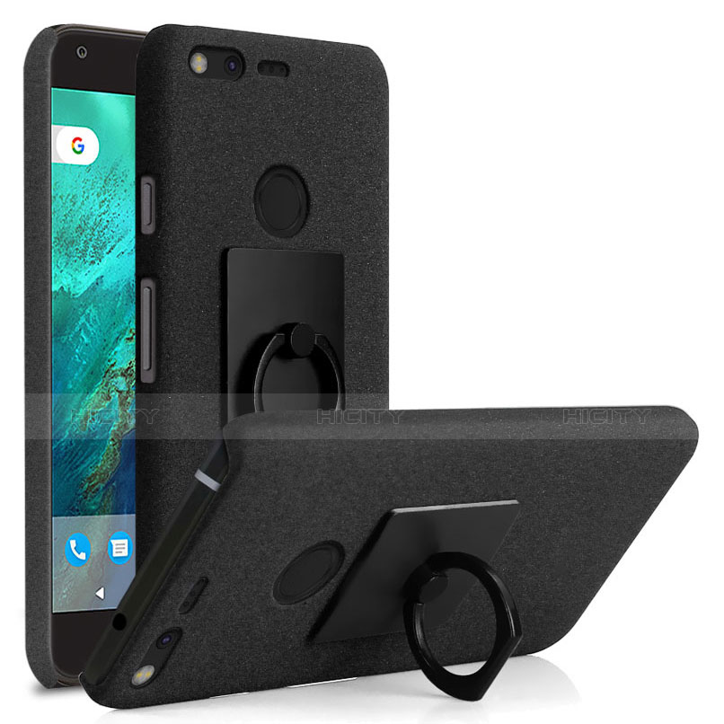 Custodia Plastica Rigida Sabbie Mobili con Anello Supporto per Google Pixel Nero