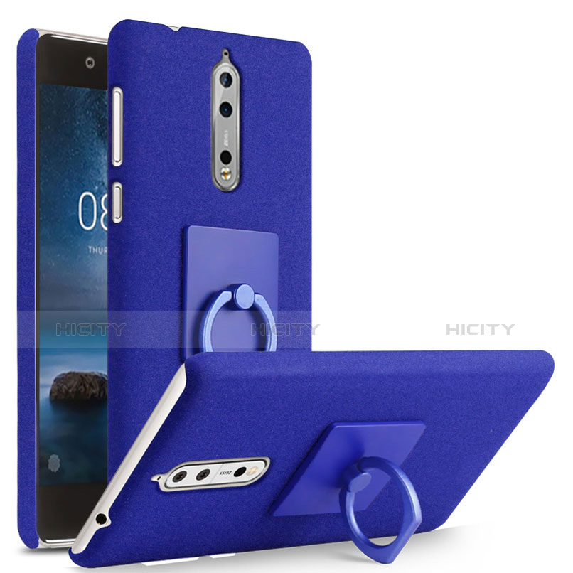 Custodia Plastica Rigida Sabbie Mobili con Anello Supporto per Nokia 8 Blu