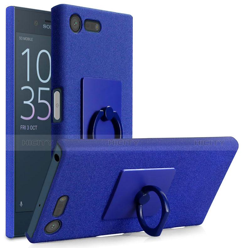 Custodia Plastica Rigida Sabbie Mobili con Anello Supporto per Sony Xperia X Compact Blu