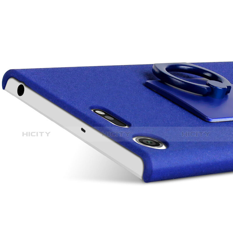 Custodia Plastica Rigida Sabbie Mobili con Anello Supporto per Sony Xperia XZ Premium Blu