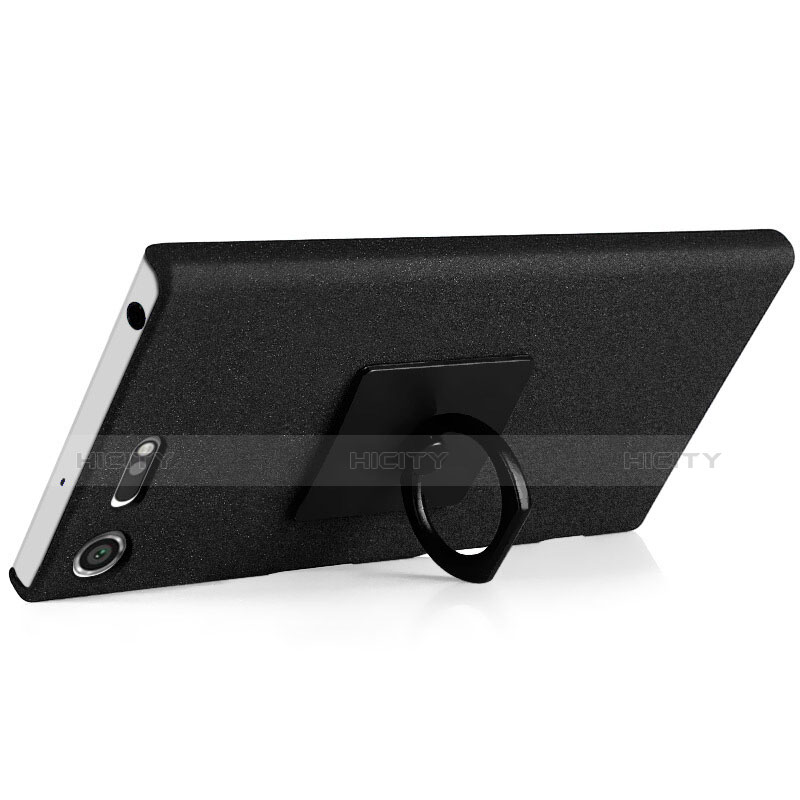 Custodia Plastica Rigida Sabbie Mobili con Anello Supporto per Sony Xperia XZ Premium Nero