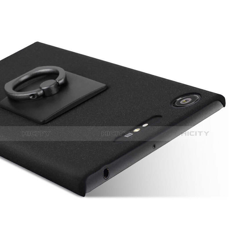 Custodia Plastica Rigida Sabbie Mobili con Anello Supporto per Sony Xperia XZ1 Nero