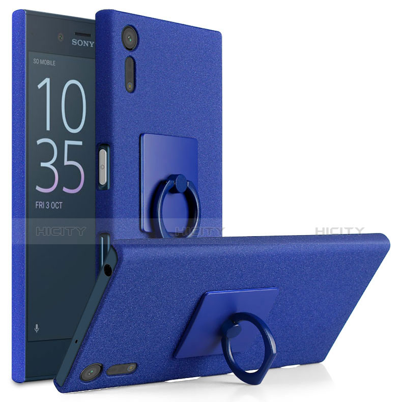 Custodia Plastica Rigida Sabbie Mobili con Anello Supporto per Sony Xperia XZs Blu