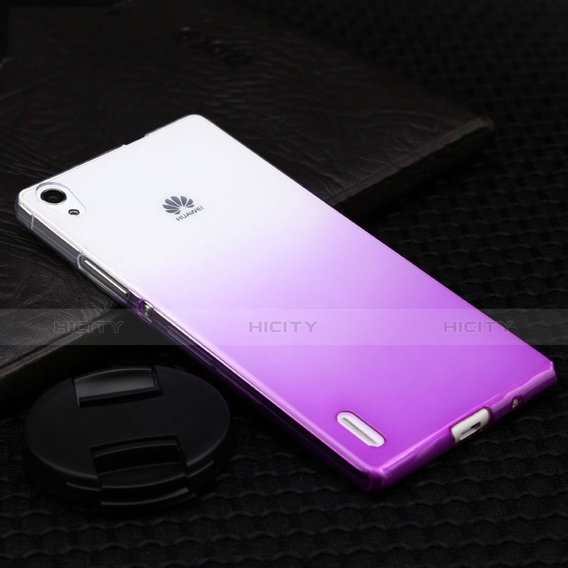 Custodia Plastica Trasparente Rigida Sfumato per Huawei Ascend P7 Viola