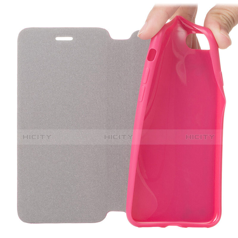 Custodia Portafoglio In Pelle con Stand L01 per Apple iPhone 7 Rosa Caldo