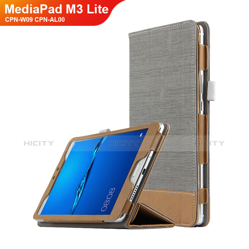 Custodia Portafoglio In Pelle con Stand L01 per Huawei MediaPad M3 Lite 8.0 CPN-W09 CPN-AL00 Grigio