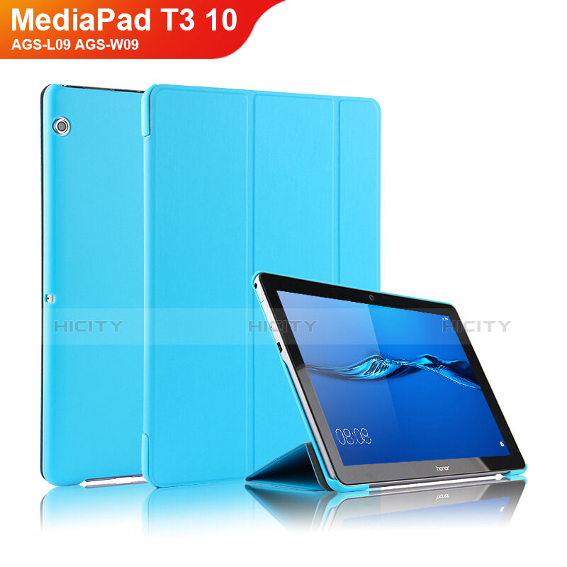 Custodia Portafoglio In Pelle con Stand L01 per Huawei MediaPad T3 10 AGS-L09 AGS-W09 Ciano