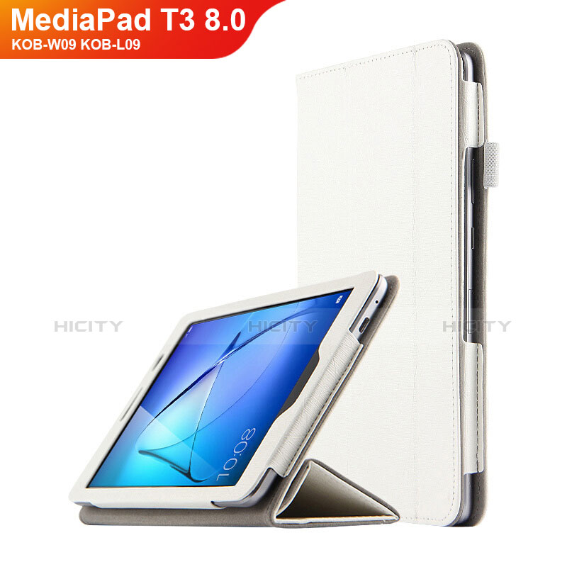 Custodia Portafoglio In Pelle con Stand L01 per Huawei MediaPad T3 8.0 KOB-W09 KOB-L09 Bianco