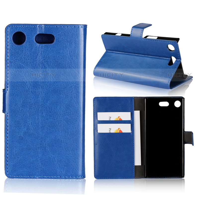 Custodia Portafoglio In Pelle con Stand L01 per Sony Xperia XZ1 Compact Blu