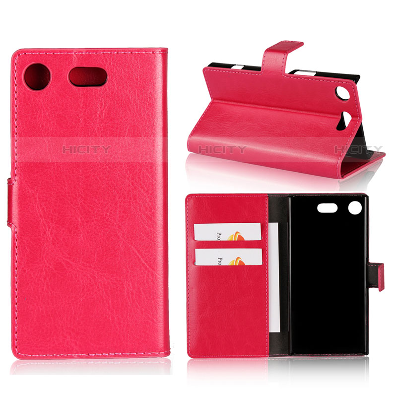 Custodia Portafoglio In Pelle con Stand L01 per Sony Xperia XZ1 Compact Rosa Caldo