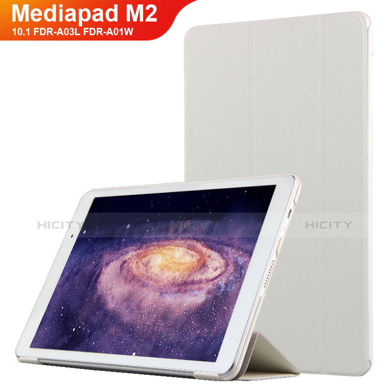 Custodia Portafoglio In Pelle con Stand L02 per Huawei MediaPad M2 10.1 FDR-A03L FDR-A01W Bianco