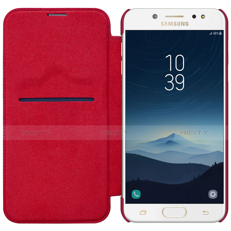 Custodia Portafoglio In Pelle con Stand per Samsung Galaxy C8 C710F Rosso