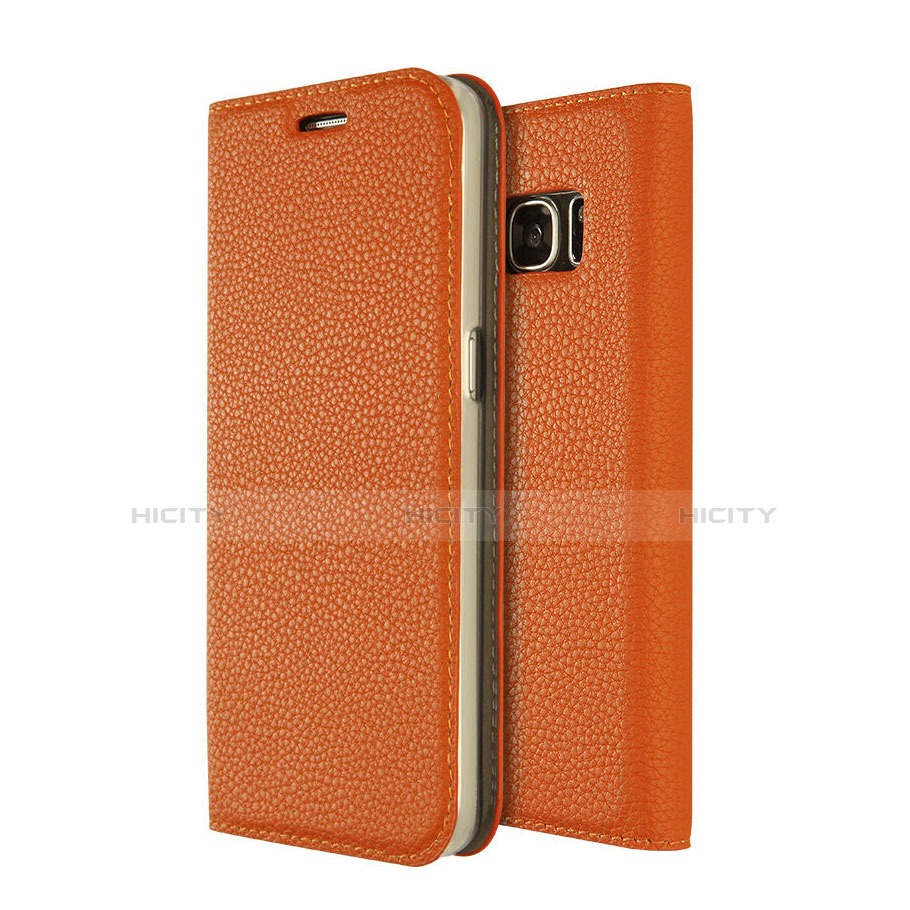 Custodia Portafoglio In Pelle con Stand per Samsung Galaxy S7 G930F G930FD Arancione