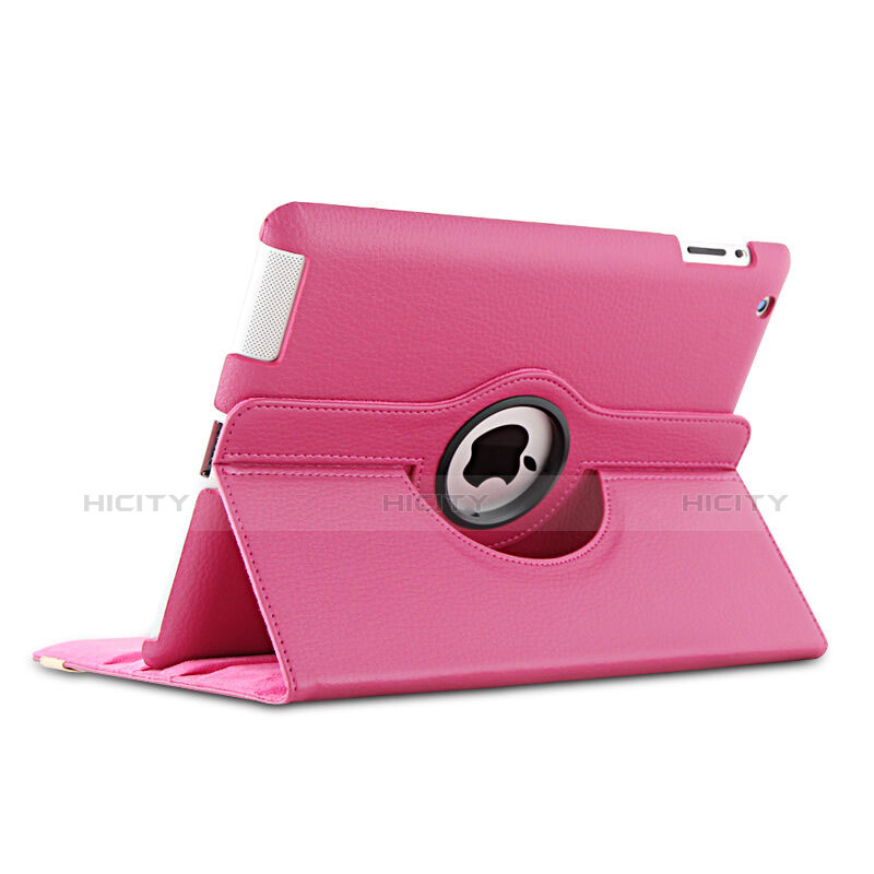 Custodia Portafoglio In Pelle con Stand Rotazione per Apple iPad 2 Rosa Caldo