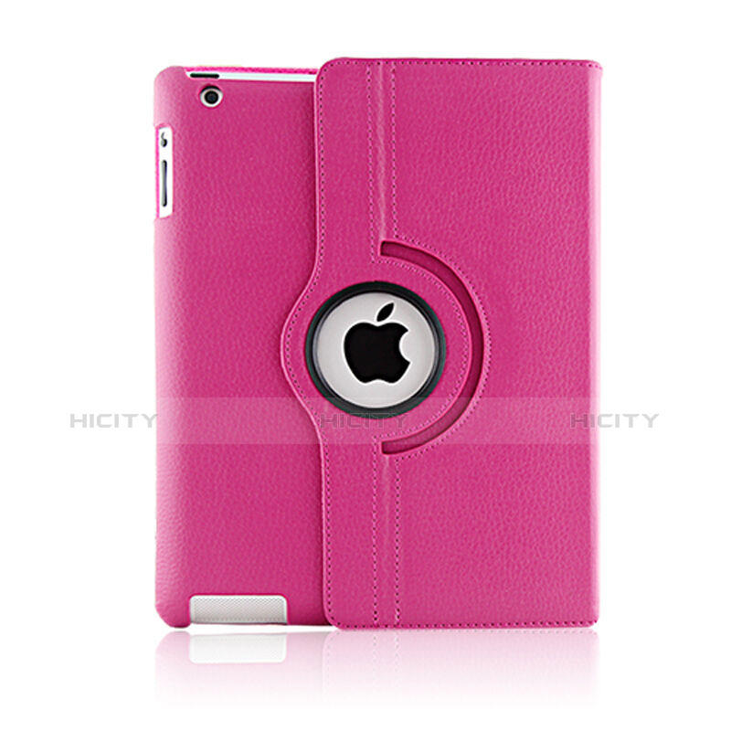 Custodia Portafoglio In Pelle con Stand Rotazione per Apple iPad 2 Rosa Caldo