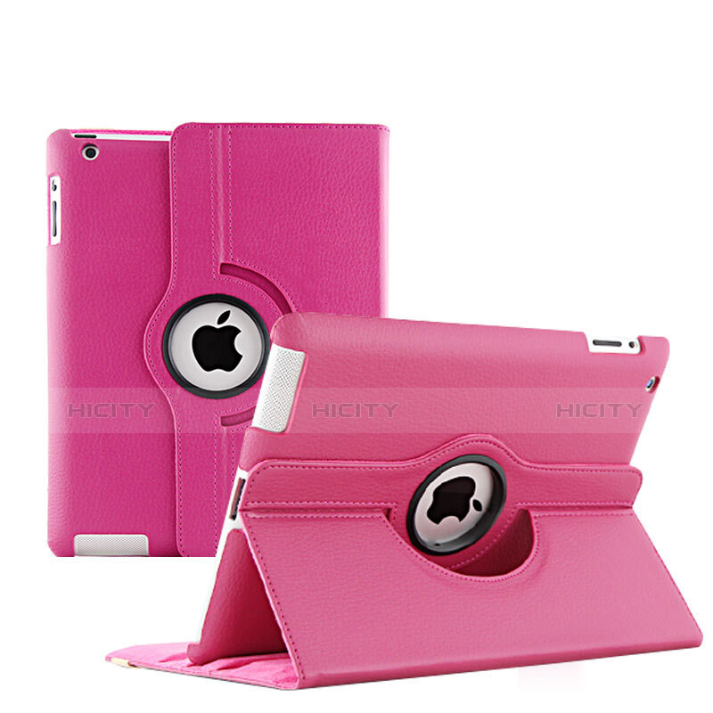 Custodia Portafoglio In Pelle con Stand Rotazione per Apple iPad 4 Rosa Caldo