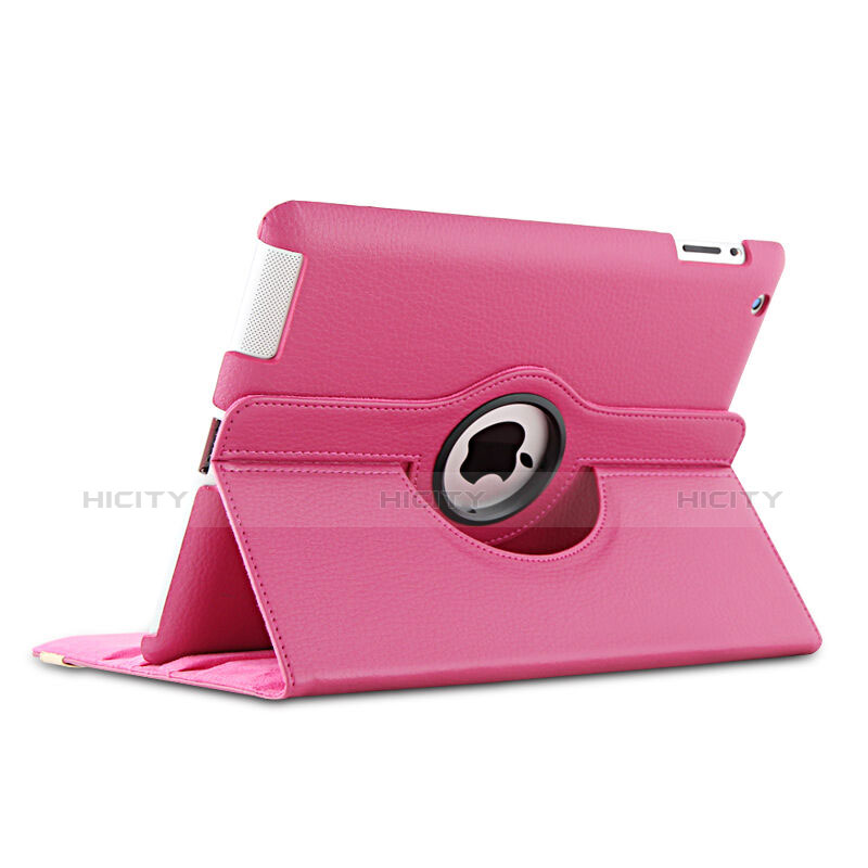 Custodia Portafoglio In Pelle con Stand Rotazione per Apple iPad 4 Rosa Caldo