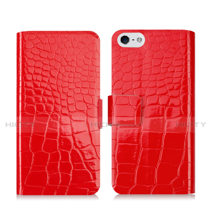 Custodia Portafoglio In Pelle con Supporto Coccodrillo per Apple iPhone 5S Rosso