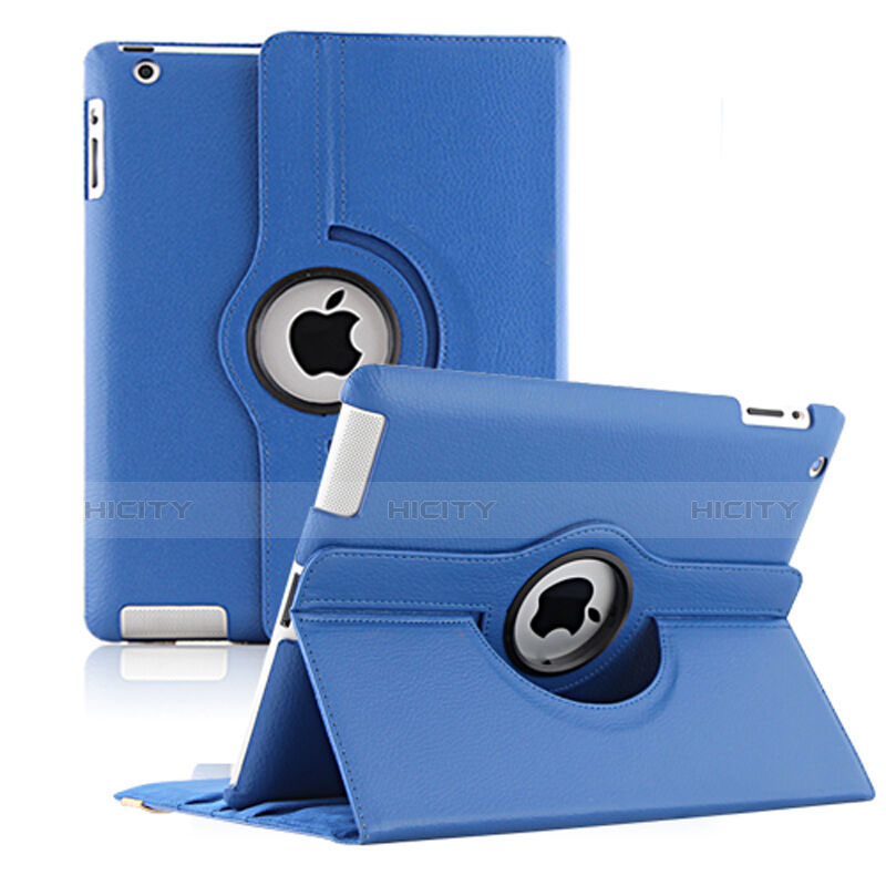 Custodia Portafoglio In Pelle con Supporto Girevole per Apple iPad 2 Blu