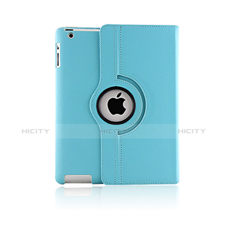 Custodia Portafoglio In Pelle con Supporto Girevole per Apple iPad 2 Cielo Blu