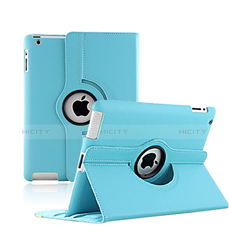 Custodia Portafoglio In Pelle con Supporto Girevole per Apple iPad 4 Cielo Blu