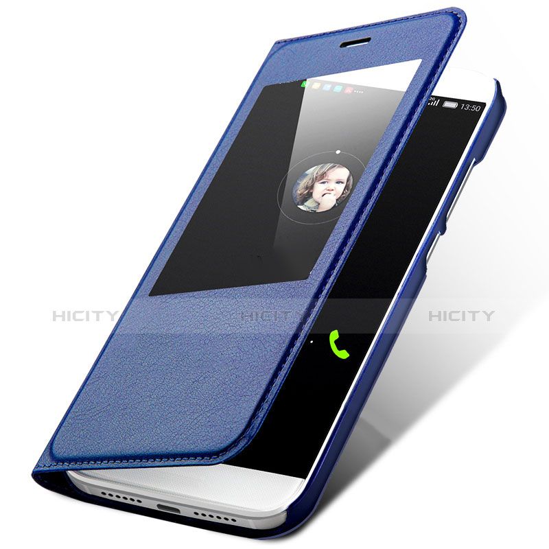 Custodia Portafoglio In Pelle con Supporto L01 per Huawei G8 Blu