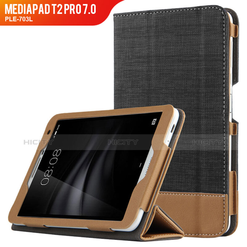Custodia Portafoglio In Pelle con Supporto L01 per Huawei MediaPad T2 Pro 7.0 PLE-703L Nero