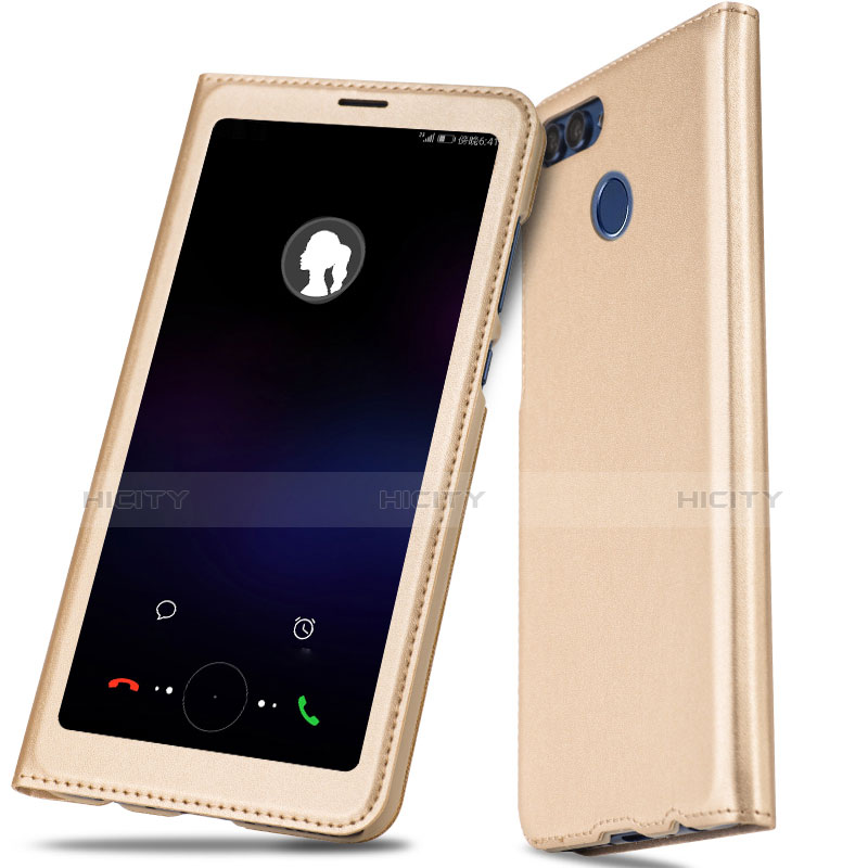 Custodia Portafoglio In Pelle con Supporto L01 per Huawei P Smart Oro