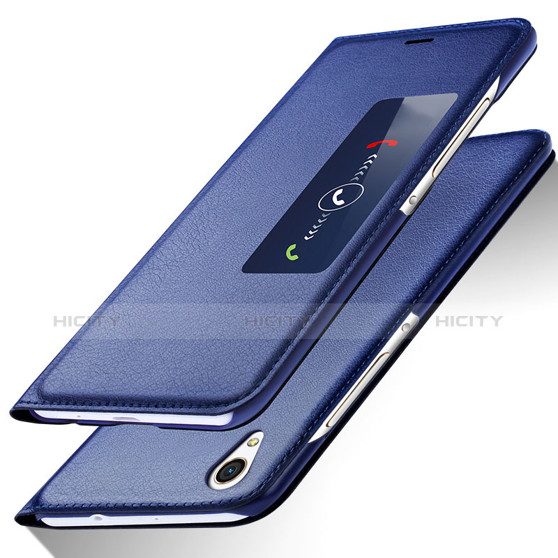 Custodia Portafoglio In Pelle con Supporto L01 per Huawei P7 Dual SIM Blu