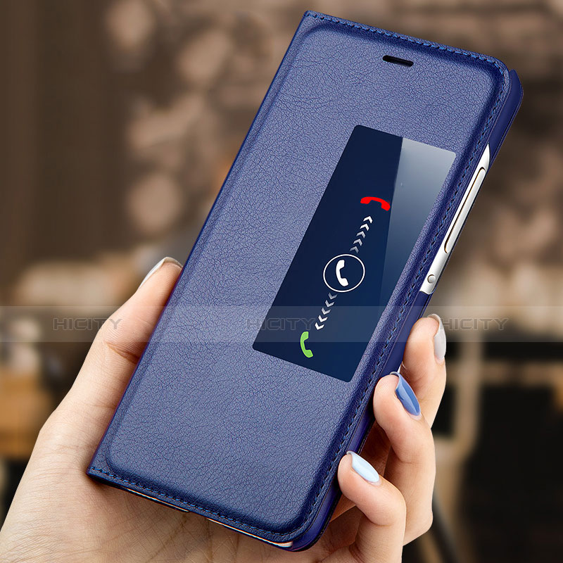 Custodia Portafoglio In Pelle con Supporto L01 per Huawei P7 Dual SIM Blu