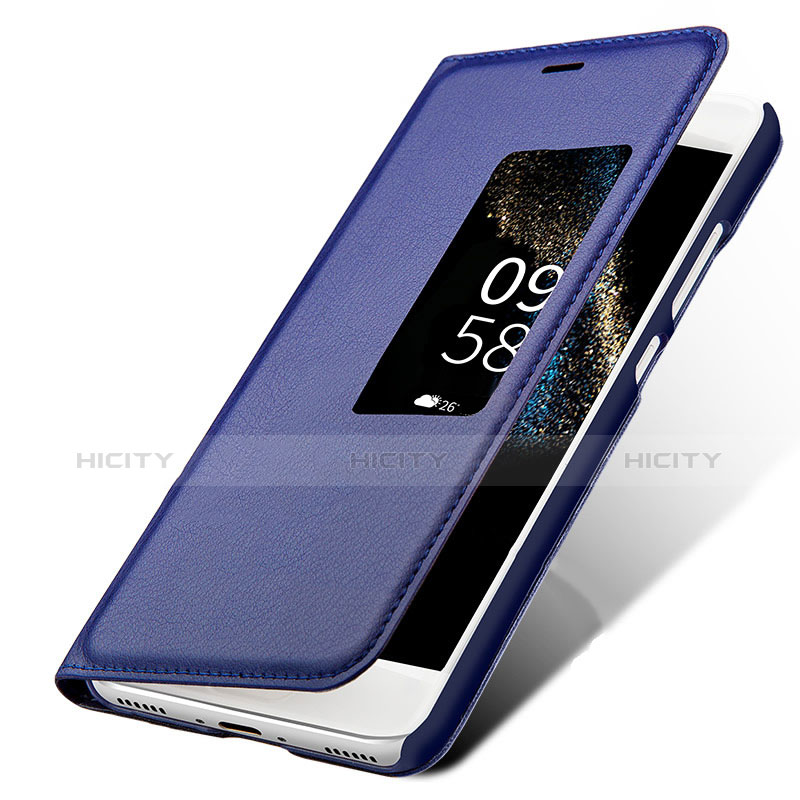 Custodia Portafoglio In Pelle con Supporto L01 per Huawei P8 Blu