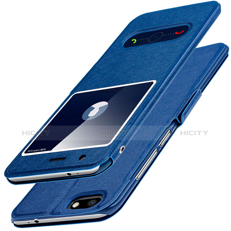 Custodia Portafoglio In Pelle con Supporto L01 per Huawei Y6 Pro (2017) Blu