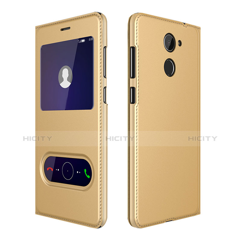 Custodia Portafoglio In Pelle con Supporto L01 per Huawei Y7 Prime Oro