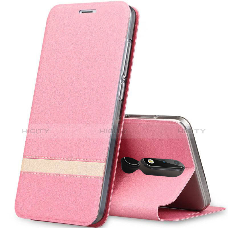 Custodia Portafoglio In Pelle con Supporto L01 per Nokia X5 Oro Rosa